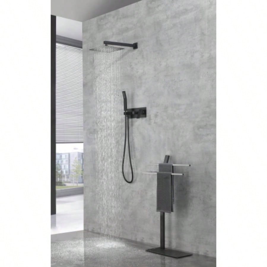 Brass Matte Black Shower Faucet Set Shower System 10 Inch Rainfall Shower with Handheld Sprayer Bathroom Luxury Rain Mixer Combo Set, Rough - in Included
