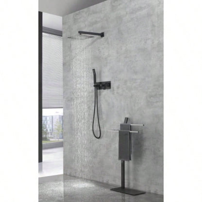 Brass Matte Black Shower Faucet Set Shower System 10 Inch Rainfall Shower with Handheld Sprayer Bathroom Luxury Rain Mixer Combo Set, Rough - in Included