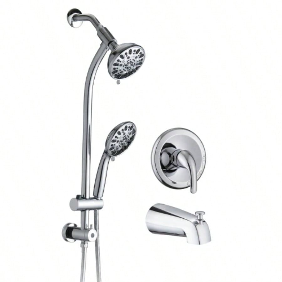 Drill - Stainless Steel Slide Bar Combo Rain Showerhead - Setting Hand, Dual Shower Spa System with Tup Spout Rough - in Included