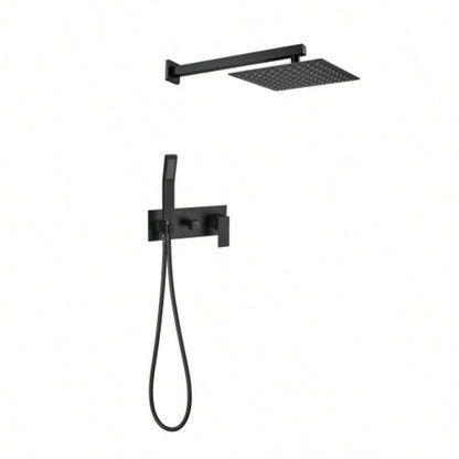 Brass Matte Black Shower Faucet Set Shower System 10 Inch Rainfall Shower with Handheld Sprayer Bathroom Luxury Rain Mixer Combo Set, Rough - in Included