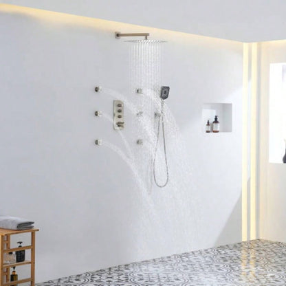 3 - Function 12 - Inch Wall - Mounted Thermostatic Shower System in Brushed Nickel with Square Shower
