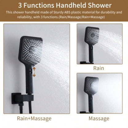 3 Functions 12 Inch Ceiling Mounted Thermostatic Shower System in Matte Black with square shower