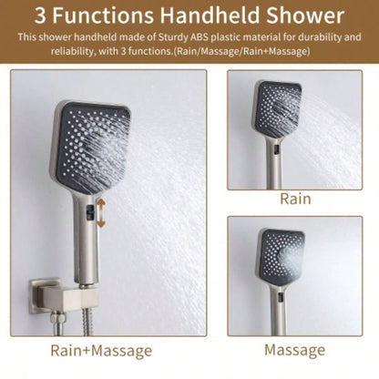 3 - Function 12 - Inch Wall - Mounted Thermostatic Shower System in Brushed Nickel with Square Shower