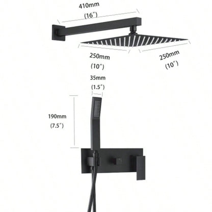 Shower system, Brass Matte Black Shower Faucet Set Shower System 10 Inch Rainfall Shower with Handheld Sprayer Bathroom Luxury Rain Mixer Combo Set, Rough - in Included