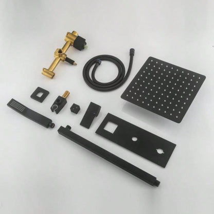 Shower system, Brass Matte Black Shower Faucet Set Shower System 10 Inch Rainfall Shower with Handheld Sprayer Bathroom Luxury Rain Mixer Combo Set, Rough - in Included