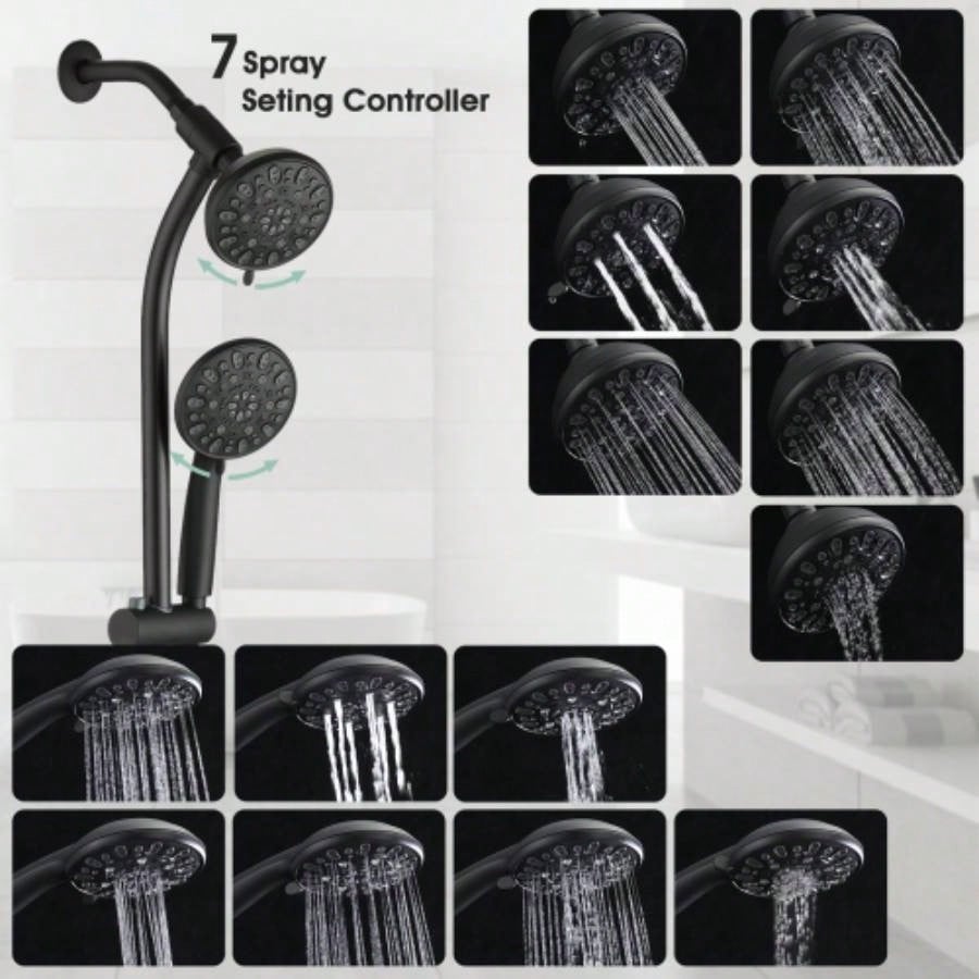 Drill - Stainless Steel Slide Bar Combo Rain Showerhead - Setting Hand, Dual Shower Spa System Rough - in Included