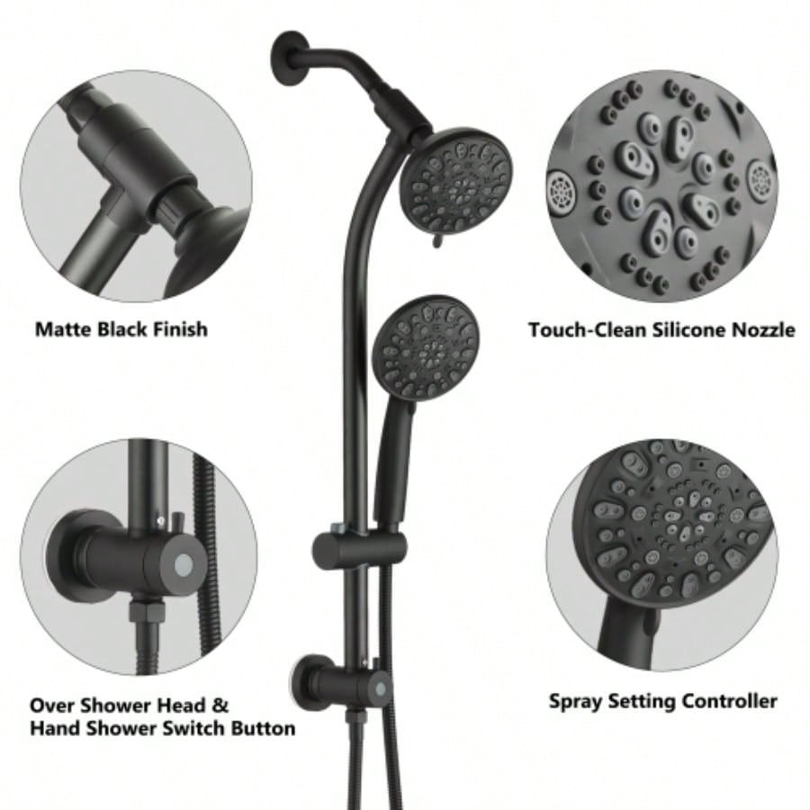 Drill - Stainless Steel Slide Bar Combo Rain Showerhead - Setting Hand, Dual Shower Spa System Rough - in Included