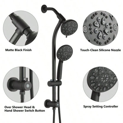 Drill - Stainless Steel Slide Bar Combo Rain Showerhead - Setting Hand, Dual Shower Spa System Rough - in Included