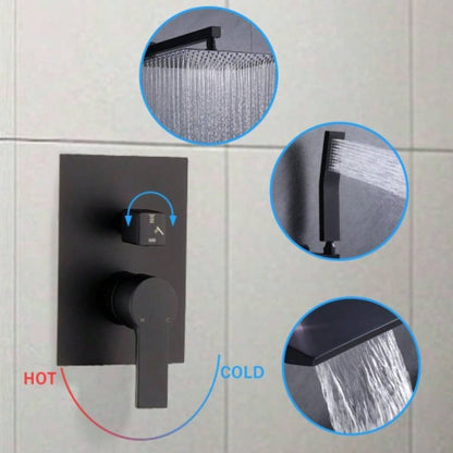 Black Shower Faucet Set Rainfall Shower System with Rainfall Shower and Handle Set Modern Shower Fixtures 10 Inch Shower with Handheld Combo Shower Included Matte Black