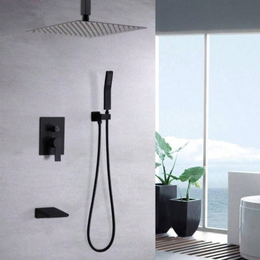 Matte Black Shower System Wall Mount Shower Faucet Set Bathroom 10 Inch High Pressure Luxury Shower with Handheld, Rough - in Body and Trim Included