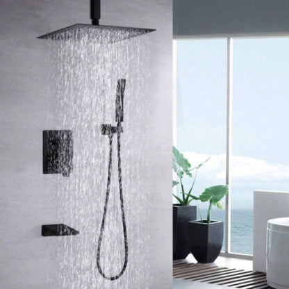 Matte Black Shower System Wall Mount Shower Faucet Set Bathroom 10 Inch High Pressure Luxury Shower with Handheld, Rough - in Body and Trim Included