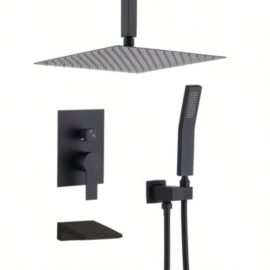 Matte Black Shower System Wall Mount Shower Faucet Set Bathroom 10 Inch High Pressure Luxury Shower with Handheld, Rough - in Body and Trim Included