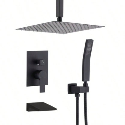 Matte Black Shower System Wall Mount Shower Faucet Set Bathroom 10 Inch High Pressure Luxury Shower with Handheld, Rough - in Body and Trim Included