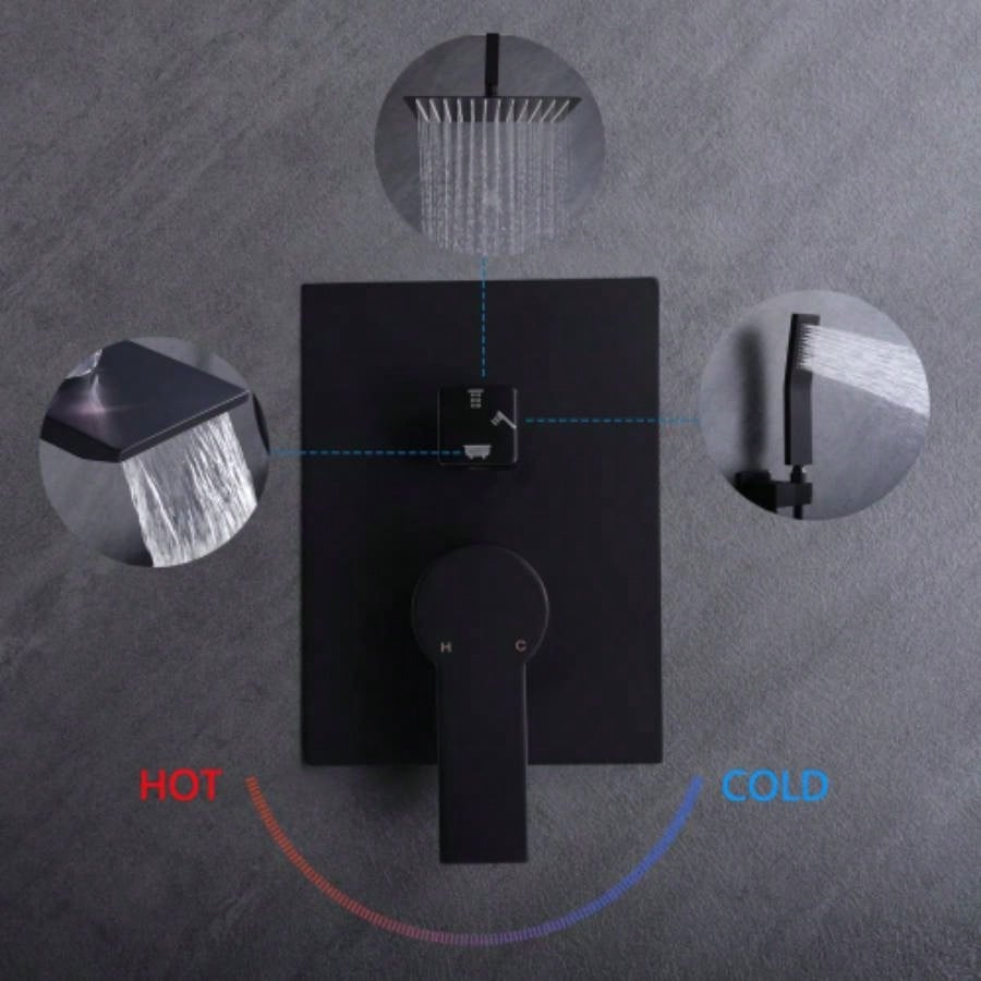 Matte Black Shower System Wall Mount Shower Faucet Set Bathroom 10 Inch High Pressure Luxury Shower with Handheld, Rough - in Body and Trim Included
