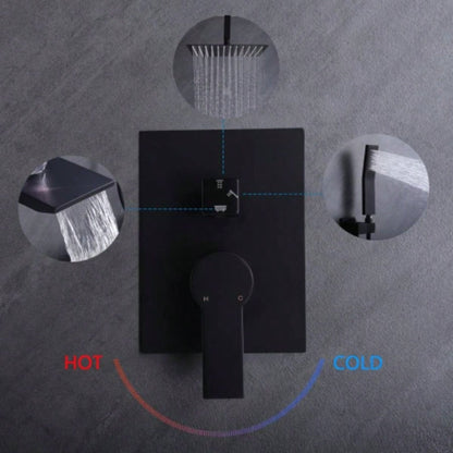 Matte Black Shower System Wall Mount Shower Faucet Set Bathroom 10 Inch High Pressure Luxury Shower with Handheld, Rough - in Body and Trim Included