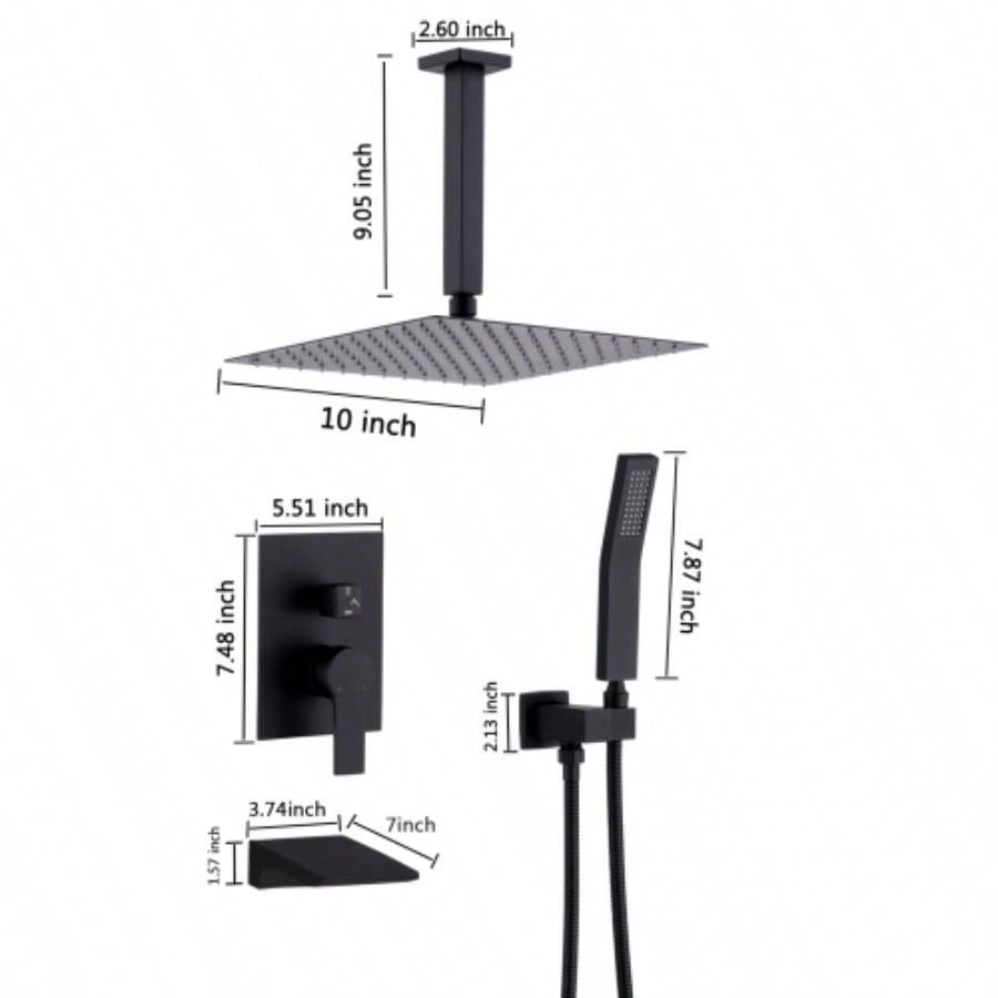 Matte Black Shower System Wall Mount Shower Faucet Set Bathroom 10 Inch High Pressure Luxury Shower with Handheld, Rough - in Body and Trim Included