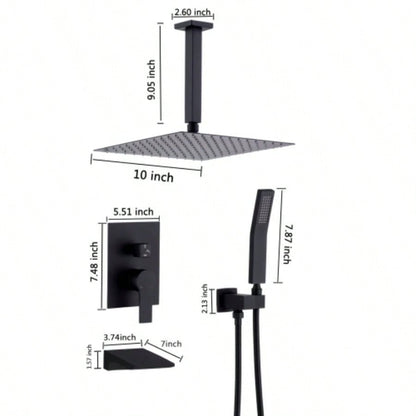 Matte Black Shower System Wall Mount Shower Faucet Set Bathroom 10 Inch High Pressure Luxury Shower with Handheld, Rough - in Body and Trim Included