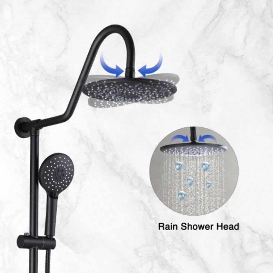 10 Rainfall Shower and Handheld Showerhead Combo Shower System with Slide Bar, Matte Black