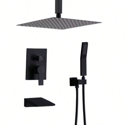 Shower Faucet Set, Shower System Bathroom High Pressure 12 Inches Rainfall Shower with Handheld Spray, Wall Mounted Shower Fixtures with Shower and Trim Kit, Matte Black