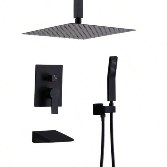 Shower Faucet Set, Shower System Bathroom High Pressure 12 Inches Rainfall Shower with Handheld Spray, Wall Mounted Shower Fixtures with Shower and Trim Kit, Matte Black