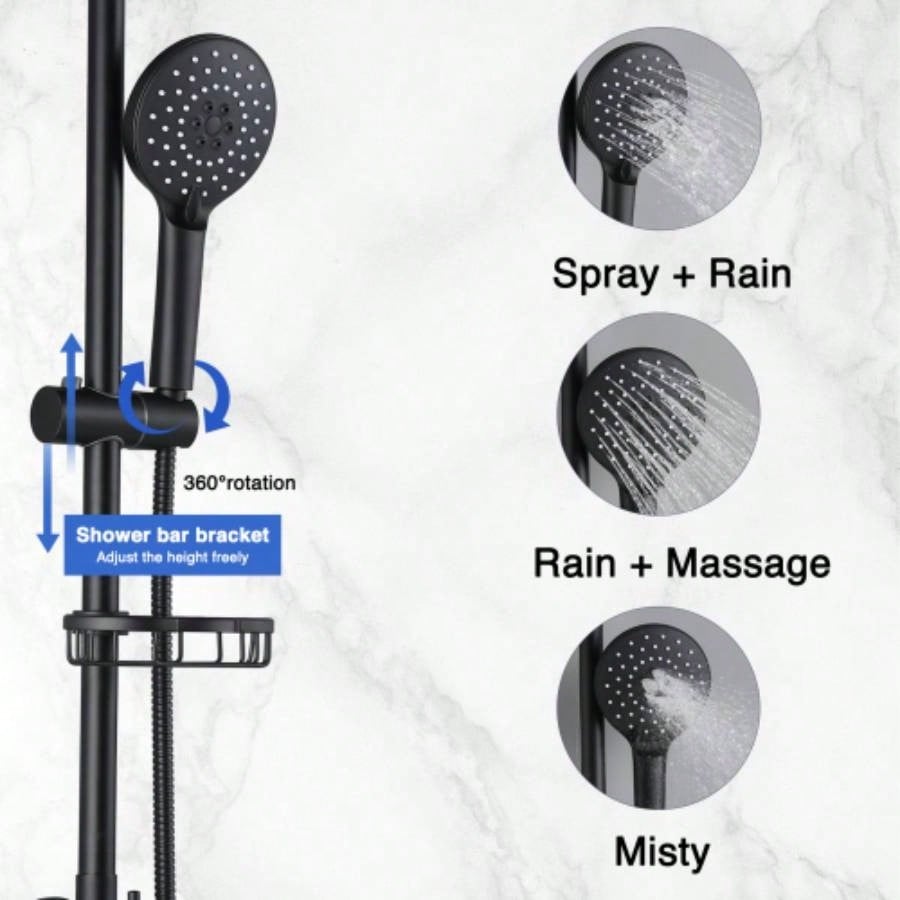10 Rainfall Shower and Handheld Showerhead Combo Shower System with Slide Bar, Matte Black