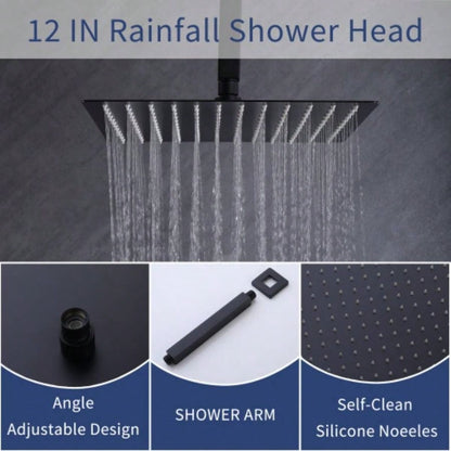 Shower Faucet Set, Shower System Bathroom High Pressure 12 Inches Rainfall Shower with Handheld Spray, Wall Mounted Shower Fixtures with Shower and Trim Kit, Matte Black
