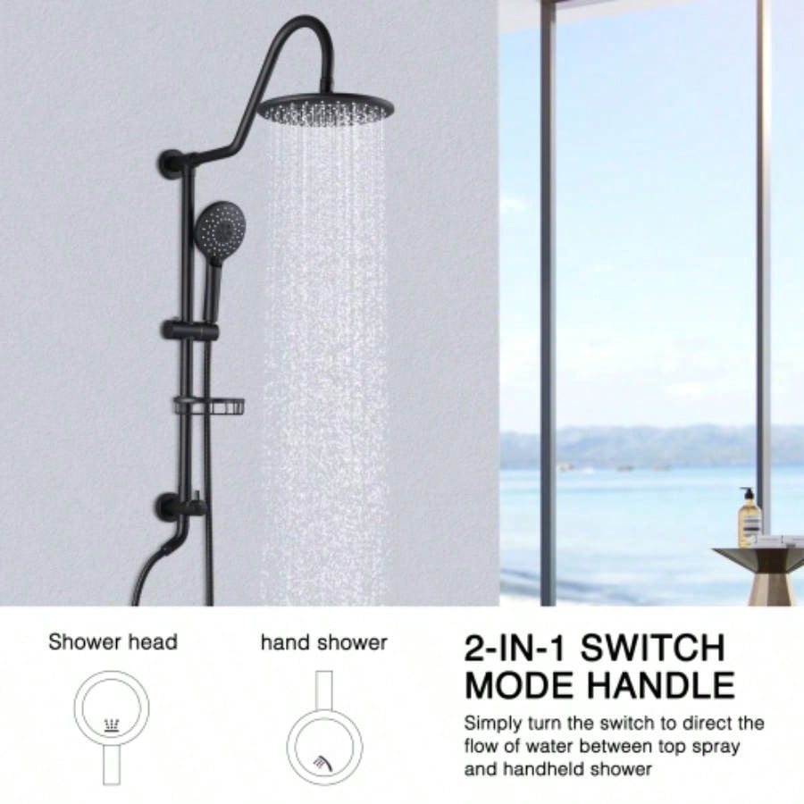 10 Rainfall Shower and Handheld Showerhead Combo Shower System with Slide Bar, Matte Black