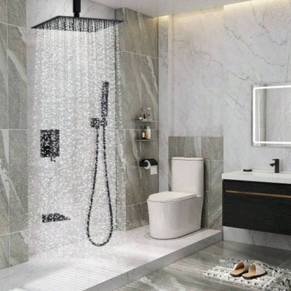 Shower Faucet Set, Shower System Bathroom High Pressure 12 Inches Rainfall Shower with Handheld Spray, Wall Mounted Shower Fixtures with Shower and Trim Kit, Matte Black
