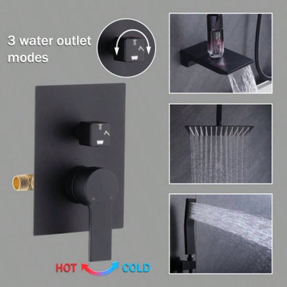 Shower Faucet Set, Shower System Bathroom High Pressure 12 Inches Rainfall Shower with Handheld Spray, Wall Mounted Shower Fixtures with Shower and Trim Kit, Matte Black