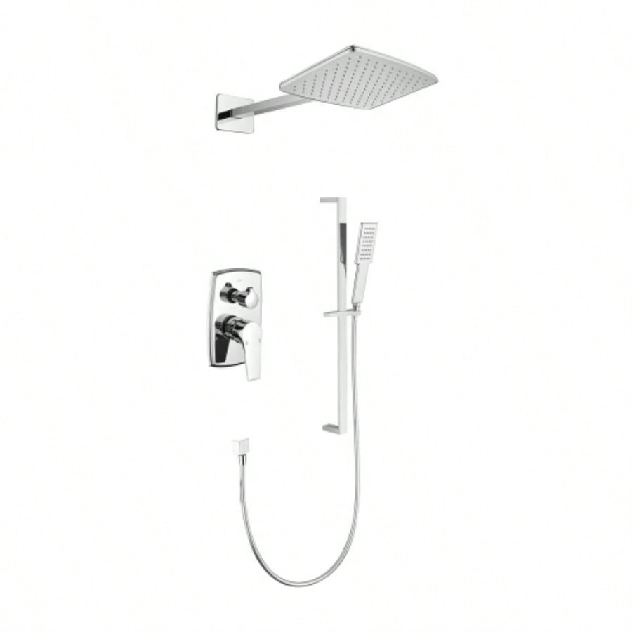 Shower System with Shower, Hand Shower, Slide Bar, Shower Arm, Hose, Trim, and Lever Handles