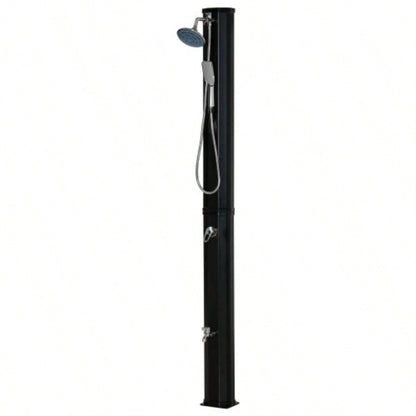 Outsunny Outdoor Heated Shower with 360 Rotating Rainfall Handheld Shower, Foot Shower Faucet, Temperature and Pressure Adjustable, Holds 9.2 Gallons Backyard Pool