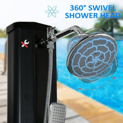 Outsunny Outdoor Heated Shower with 360 Rotating Rainfall Handheld Shower, Foot Shower Faucet, Temperature and Pressure Adjustable, Holds 9.2 Gallons Backyard Pool