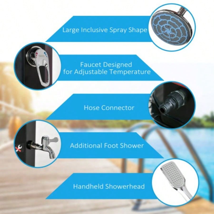 Outsunny Outdoor Heated Shower with 360 Rotating Rainfall Handheld Shower, Foot Shower Faucet, Temperature and Pressure Adjustable, Holds 9.2 Gallons Backyard Pool