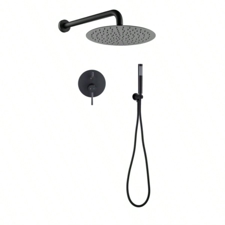 10 Matte Black Roud Rain Shower and Handheld Shower Set
