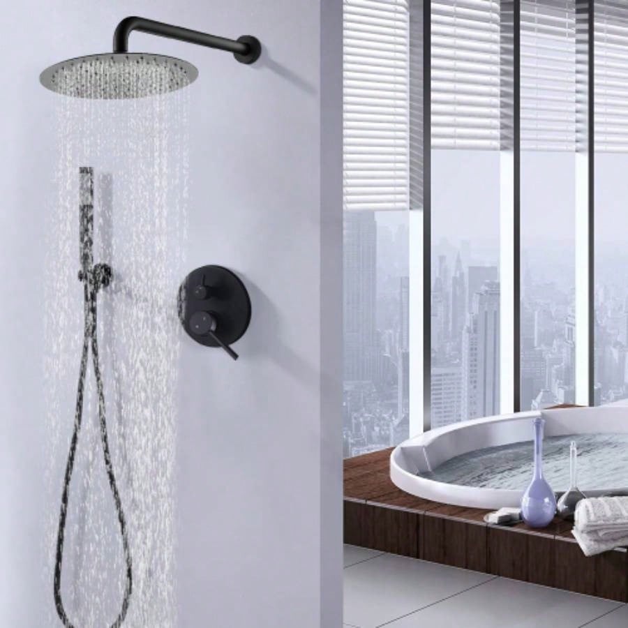 10 Matte Black Roud Rain Shower and Handheld Shower Set