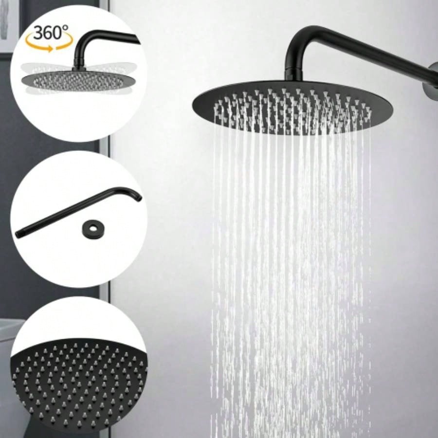 10 Matte Black Roud Rain Shower and Handheld Shower Set