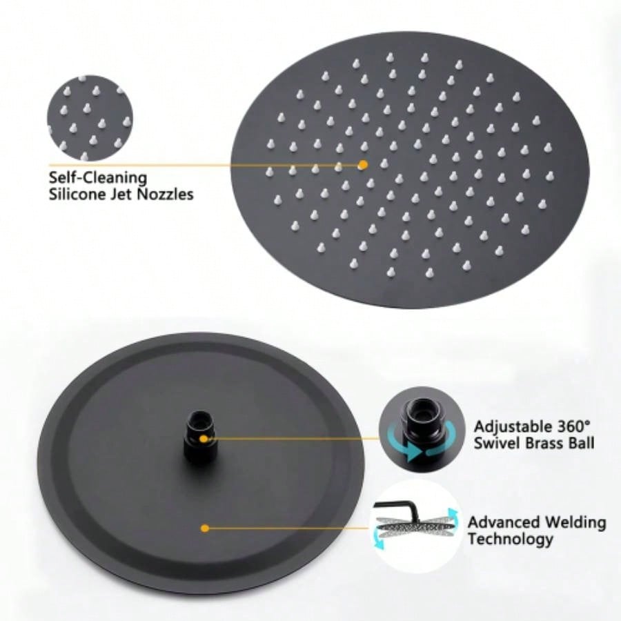 10 Matte Black Roud Rain Shower and Handheld Shower Set