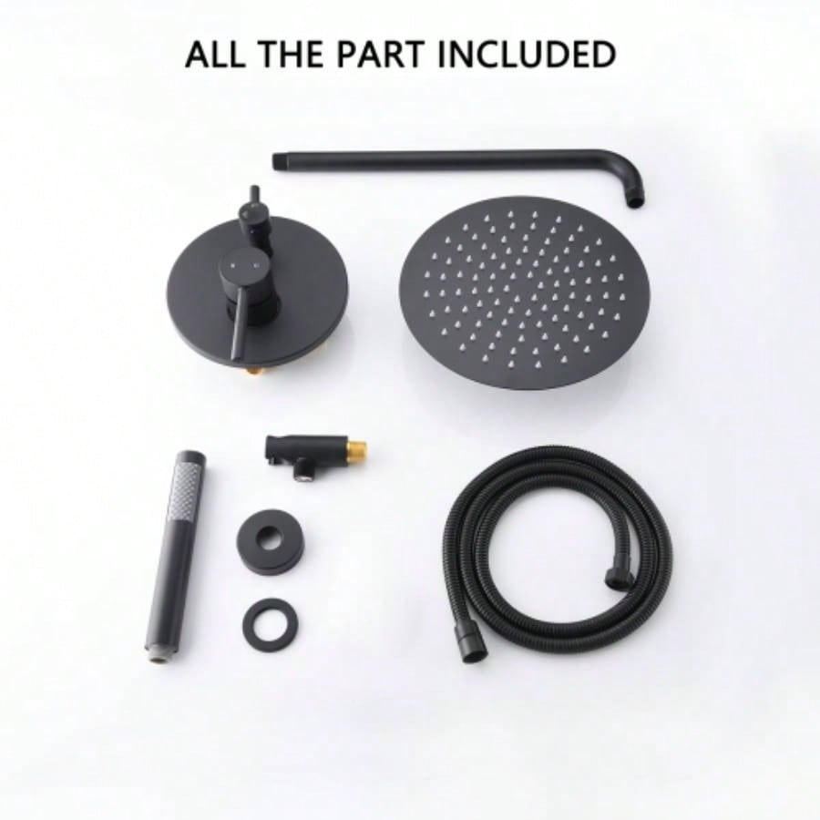 10 Matte Black Roud Rain Shower and Handheld Shower Set