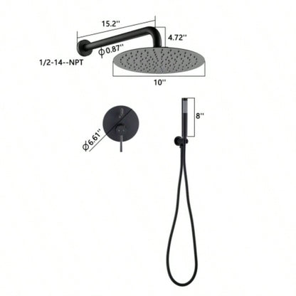 10 Matte Black Roud Rain Shower and Handheld Shower Set