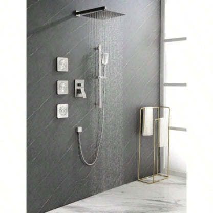 Shower System with Shower, Hand Shower, Slide Bar, Bodysprays, Shower Arm, Hose, Trim, and Lever Handles