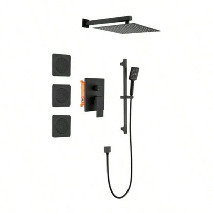 Shower System with Shower, Hand Shower, Slide Bar, Bodysprays, Shower Arm, Hose, Trim, and Lever Handles