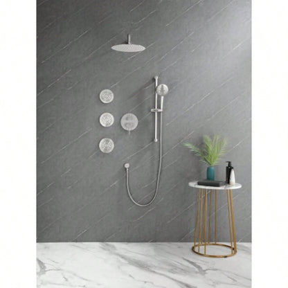 Shower System with Shower, Hand Shower, Slide Bar, Bodysprays, Shower Arm, Hose, Trim, and Lever Handles