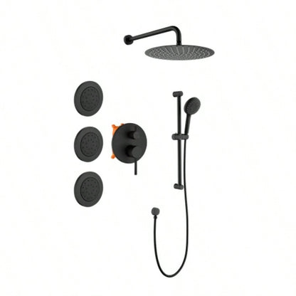 Shower System with Shower, Hand Shower, Slide Bar, Bodysprays, Shower Arm, Hose, Trim, and Lever Handles