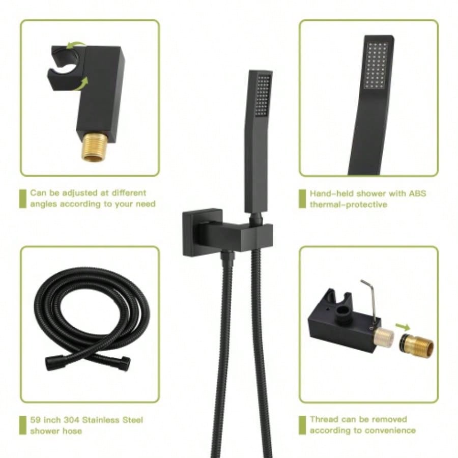 Dual Shower - 10 Inch Wall Mounted Square Shower System with Rough - in, Matte black