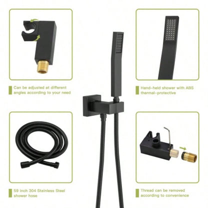 Dual Shower - 10 Inch Wall Mounted Square Shower System with Rough - in, Matte black