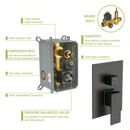 Dual Shower - 10 Inch Wall Mounted Square Shower System with Rough - in, Matte black