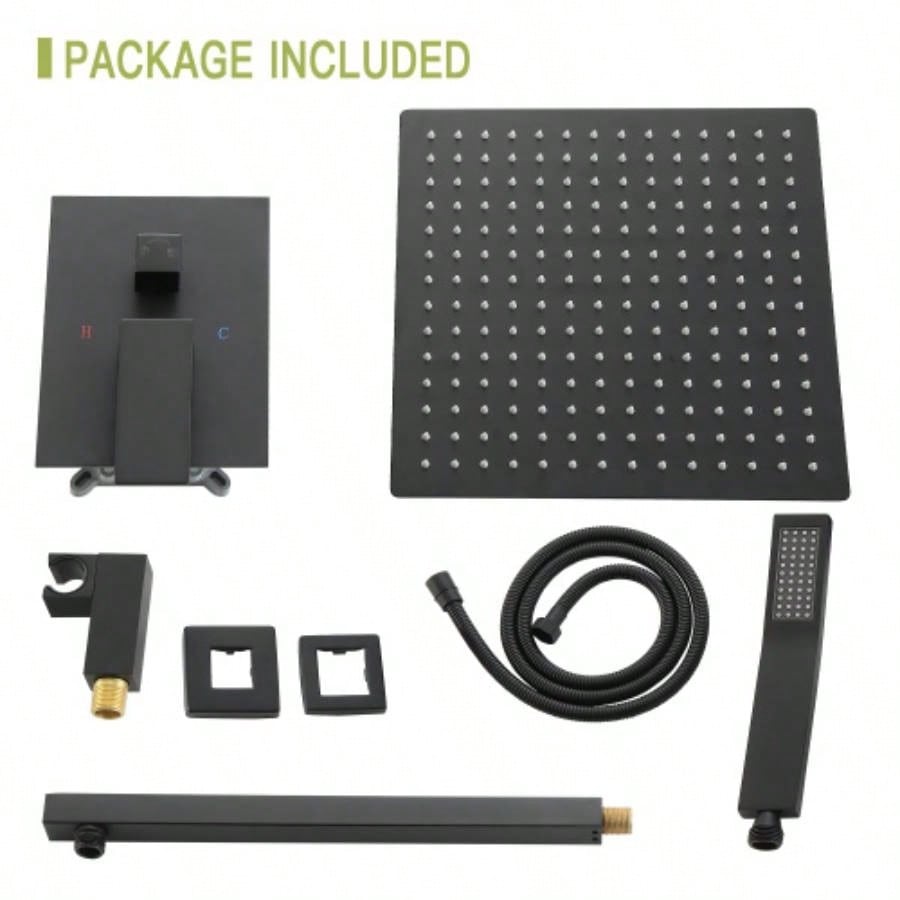 Dual Shower - 10 Inch Wall Mounted Square Shower System with Rough - in, Matte black