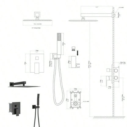 Dual Shower - 10 Inch Wall Mounted Square Shower System with Rough - in, Matte black