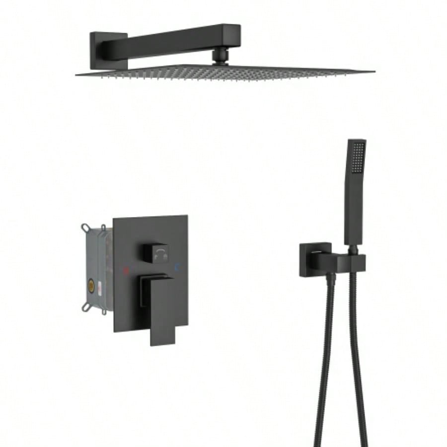 Dual Shower - 10 Inch Wall Mounted Square Shower System with Rough - in, Matte black