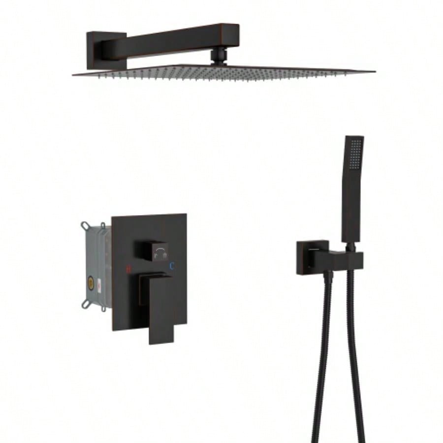 Dual Shower - 10 Inch Wall Mounted Square Shower System with Rough - in, Matte black